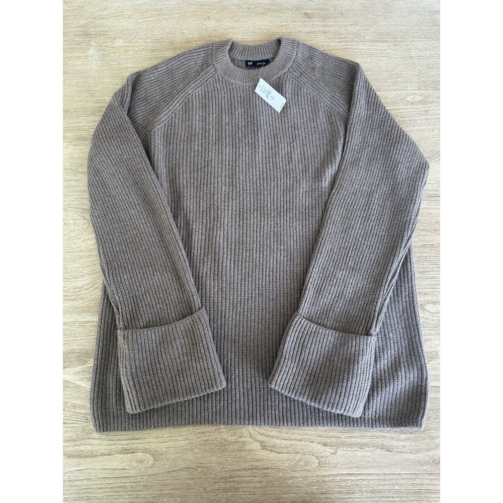 NWT Gap CashSoft Oversized Shaker-Stitch Crewneck Sweater Tan Womens S Tall $89